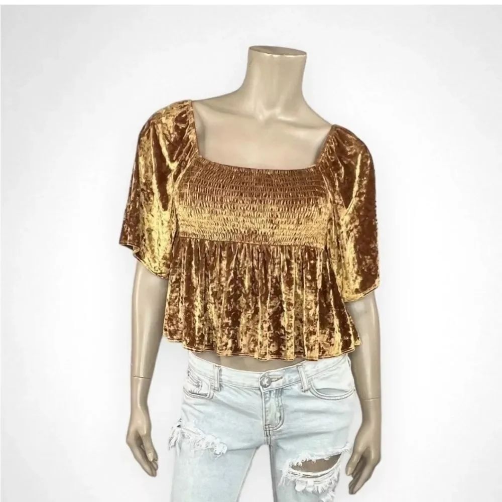 American Eagle Velvet Flutter Sleeve Babydoll Blouse Sz Sm